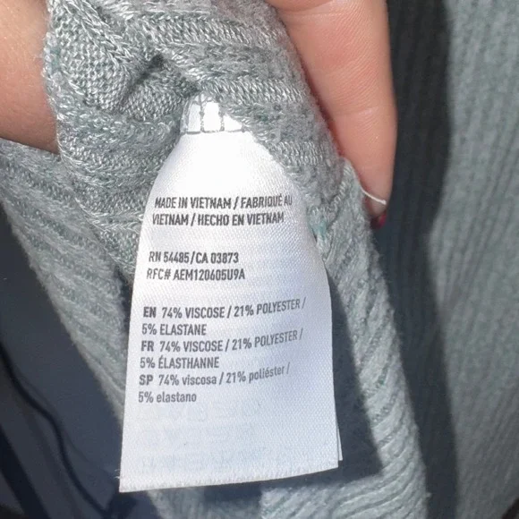 American Eagle Soft & Sexy Rib V-Neck Long Sleeve Top Grey/Teal Green Large - Picture 3 of 4